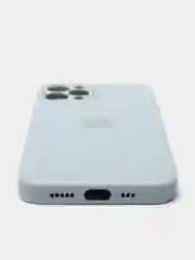Небесно-голубой чехол для iPhone Xr/ 11/ 12/ mini/ Pro/ ProMax, силиконовый со стеклянной панелью
