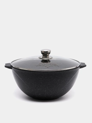 Казан для плова 8л, Мечта, литой, толстостенный, с крышкой, покрытие Granit black