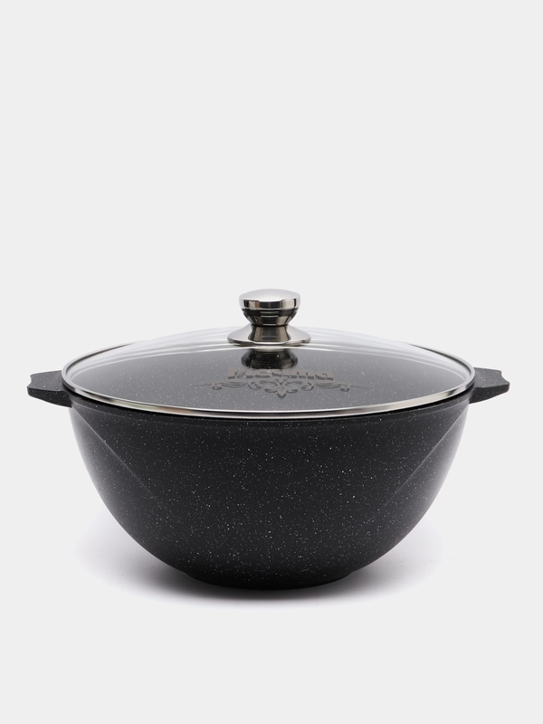 Казан для плова 8л, Мечта, литой, толстостенный, с крышкой, покрытие Granit black