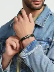 Серебряный мужской кожаный браслет, 17 видов