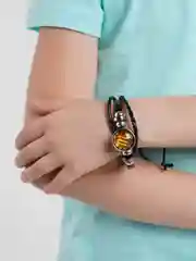 Бронзовый браслет кожаный "Знаки зодиака", унисекс