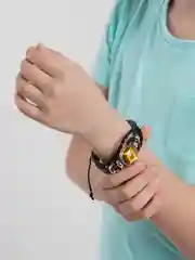 Багровый браслет кожаный "Знаки зодиака", унисекс