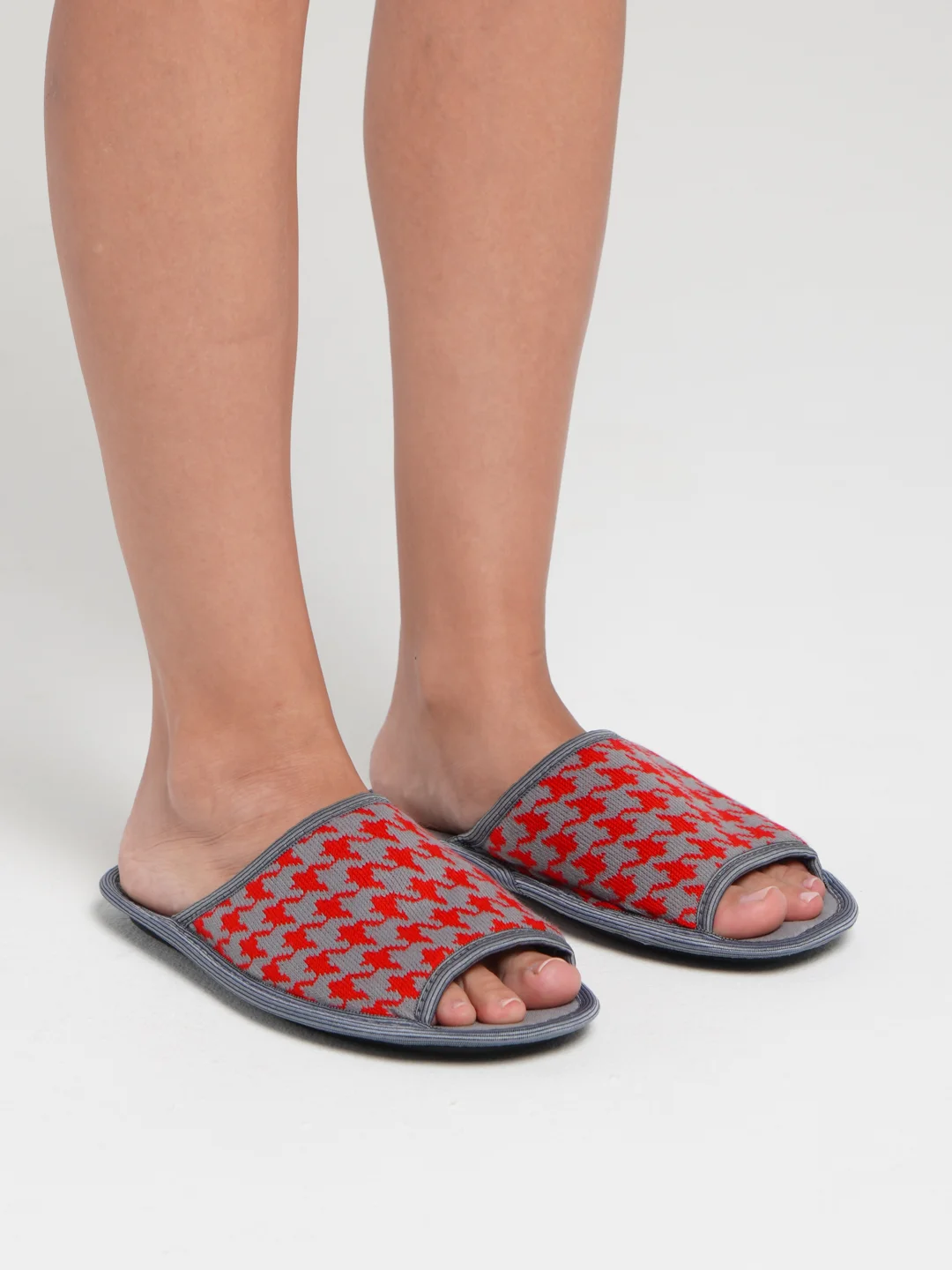 Красный тапочки женские домашние "Вязанка" с открытым носом Soft Slippers, 3 цвета