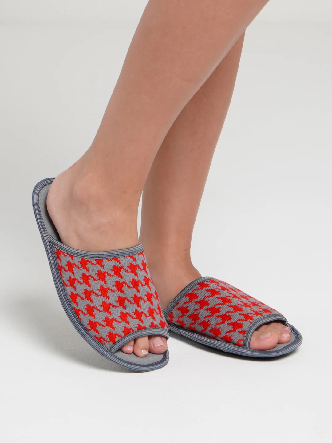Красный тапочки женские домашние "Вязанка" с открытым носом Soft Slippers, 3 цвета