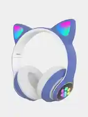 Синий беспроводные Bluetooth наушники с кошачьими светящимися ушками