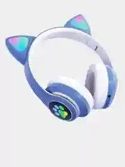 Синий беспроводные Bluetooth наушники с кошачьими светящимися ушками