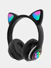Черный беспроводные Bluetooth наушники с кошачьими светящимися ушками