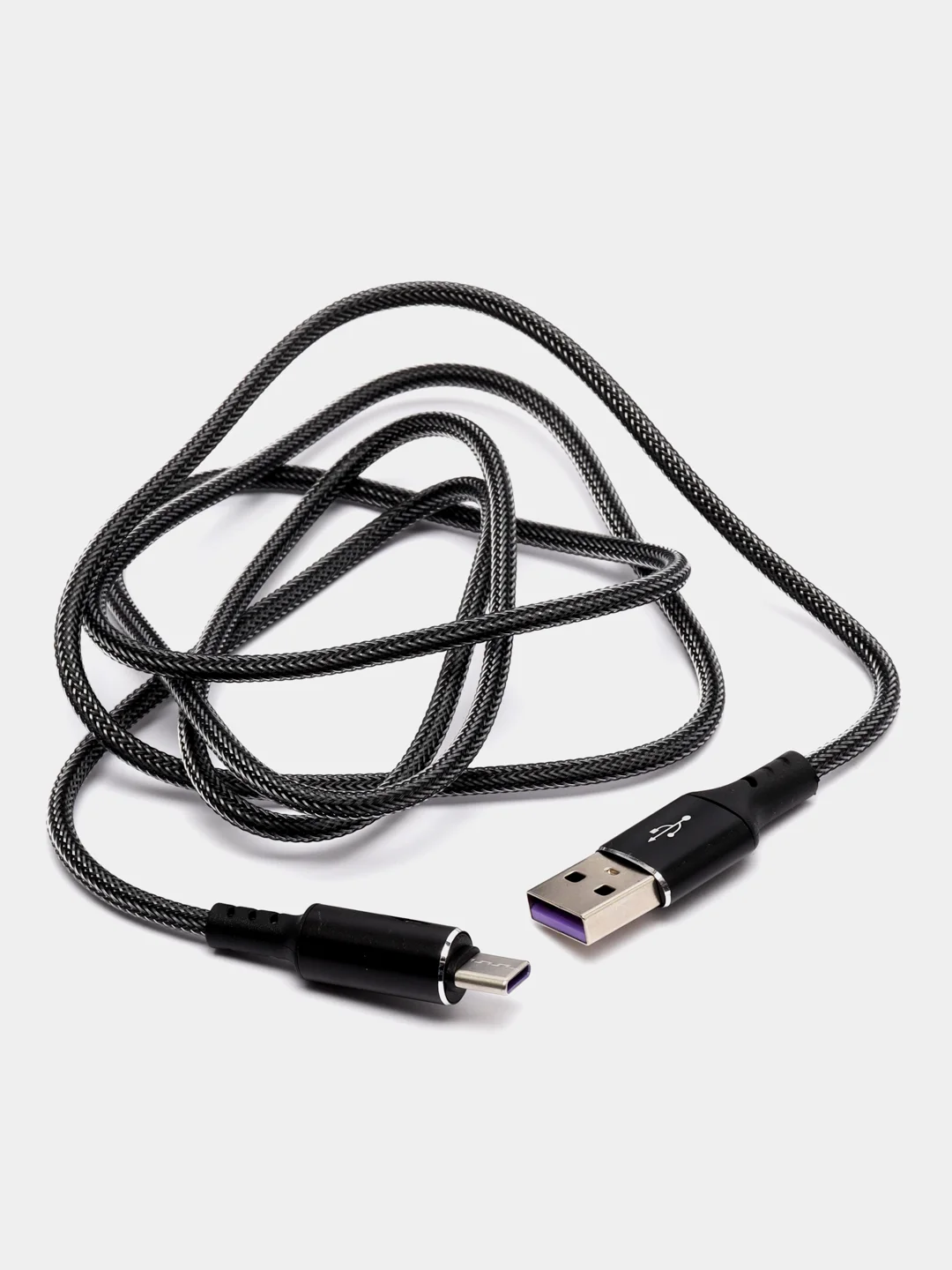 Черный кабель зарядный 1,2м плетеный на Type-C, Lightning для быстрой зарядки тайпси