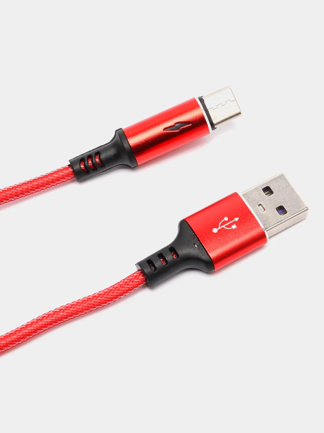 Красный кабель зарядный 1,2м плетеный на Type-C, Lightning для быстрой зарядки тайпси