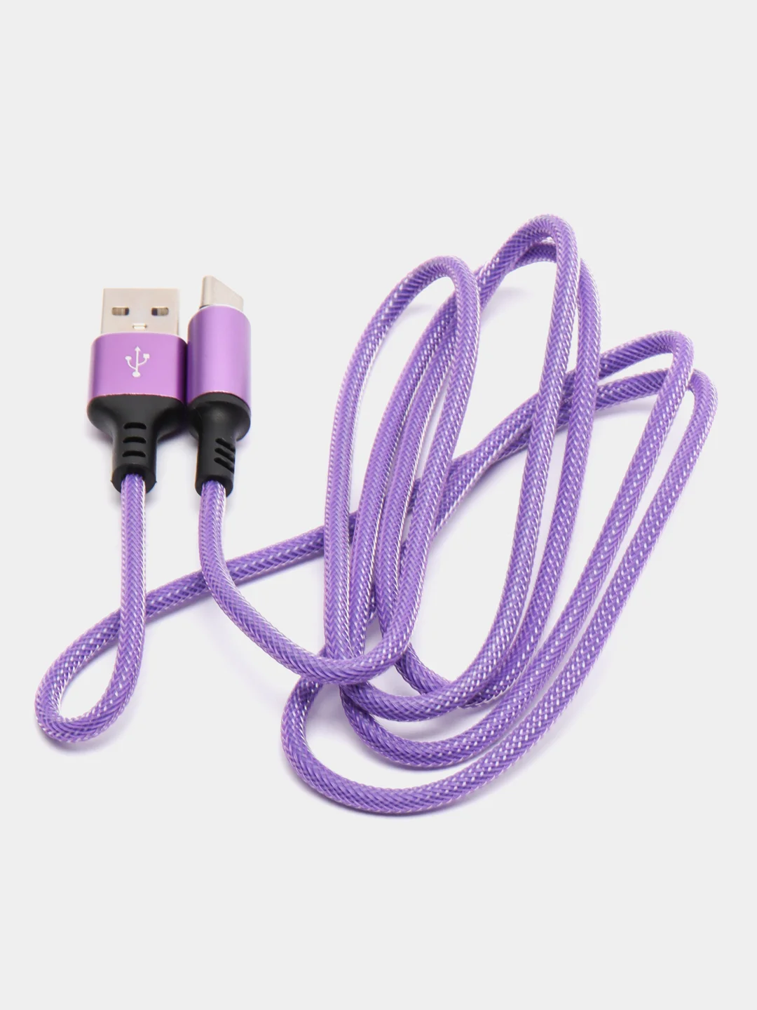Фиолетовый кабель зарядный 1,2м плетеный на Type-C, Lightning для быстрой зарядки тайпси