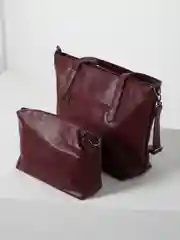 Бордовый женская сумка шоппер с косметичкой, 2 в 1