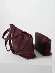 Бордовый женская сумка шоппер с косметичкой, 2 в 1