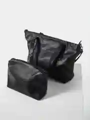 Черный женская сумка шоппер с косметичкой, 2 в 1