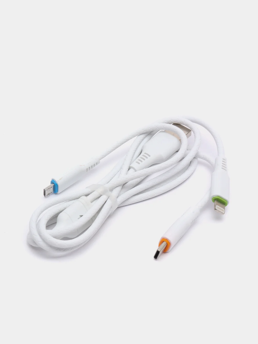 Белый кабель для зарядки Type-c, Micro USB, Lightning USB, 3 в 1