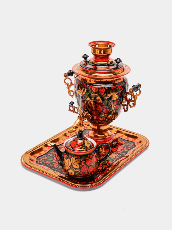Самовар электрический "Хохлома", с подносом и чайником, 3 л
