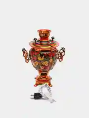 Алый самовар электрический "Хохлома", с подносом и чайником, 3 л