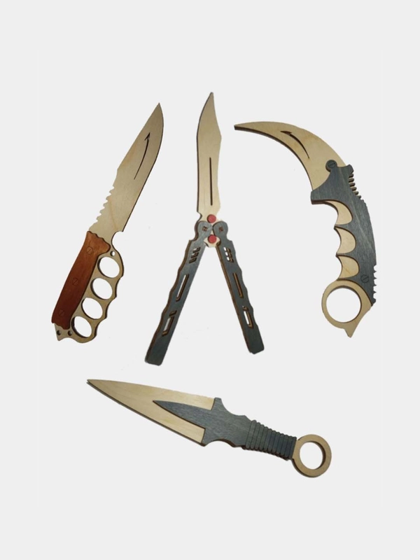 Набор деревянных ножей из CS:GO керамбит,бабочка,кастет,кунай
