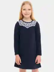 Индиго платье школьное для девочки, с кружевным воротником жабо