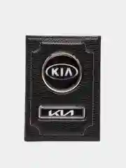 Черный обложка для автодокументов KIA из натуральной кожи/бумажник