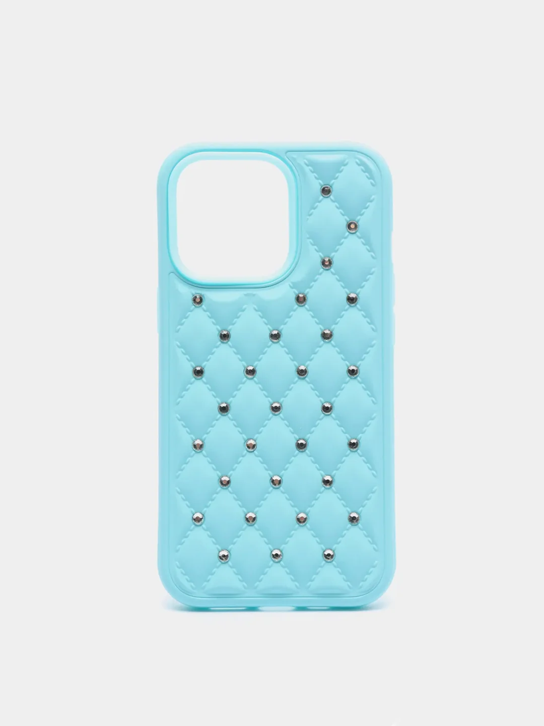 Бирюзовый чехол iPhone 13, 13 Pro, 13 Pro Max силиконовый со съемной крышкой и стразами