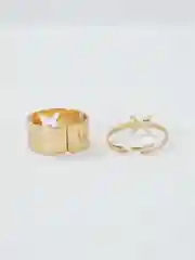 Золотой разъемные "кольца с бабочкой, с сердцем, любовь/Love", пламя 2 штуки в наборе