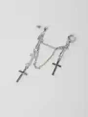Серебряный серьга-кафф с двойной цепочкой, 5 крестов