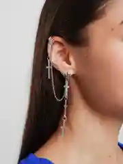 Серебряный серьга-кафф с двойной цепочкой, 5 крестов