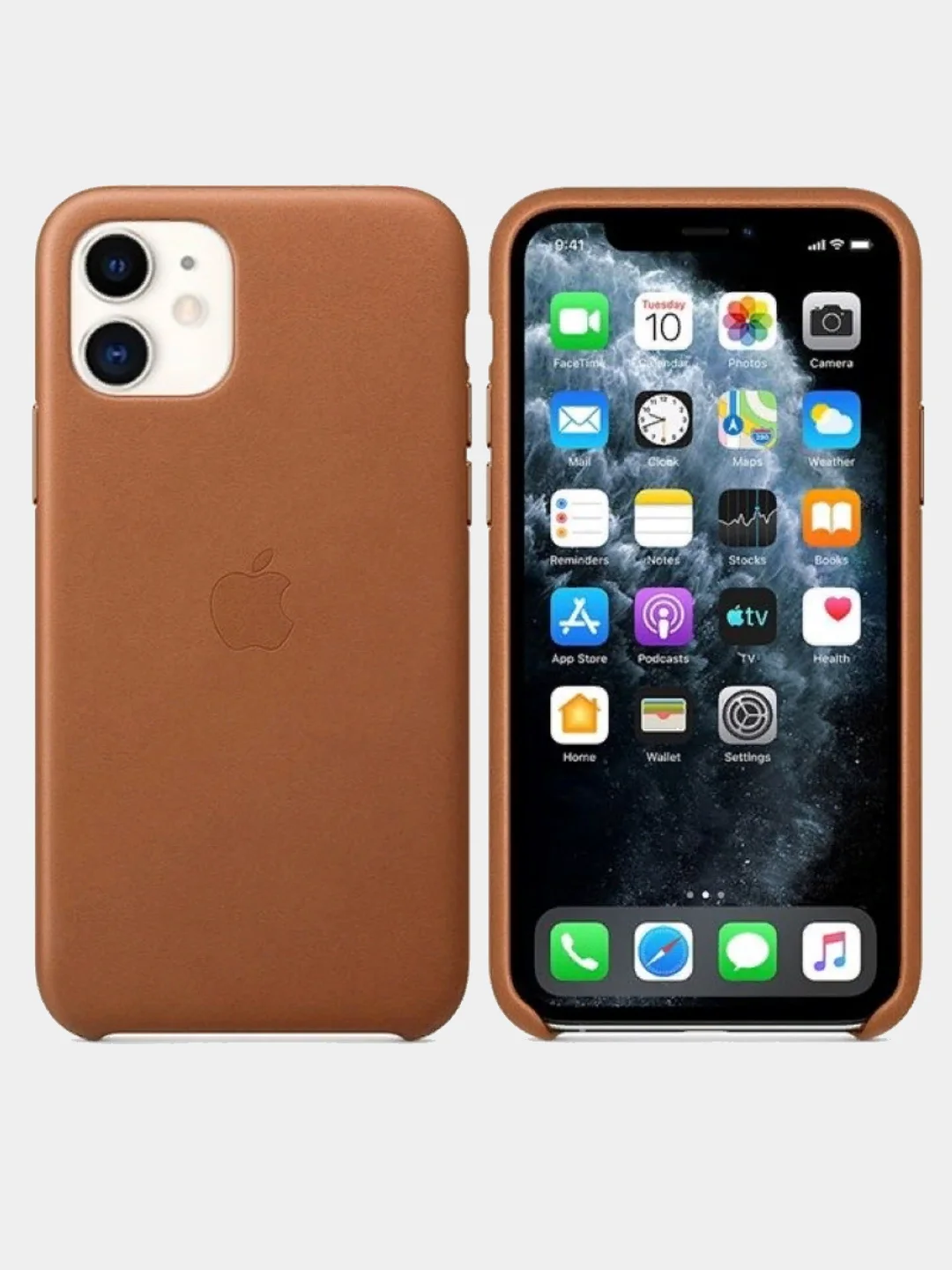 Коричневый кожаный чехол накладка для iPhone 11