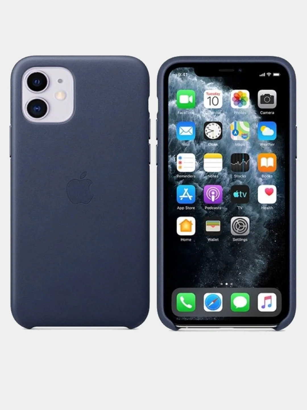 Темно-синий кожаный чехол накладка для iPhone 11