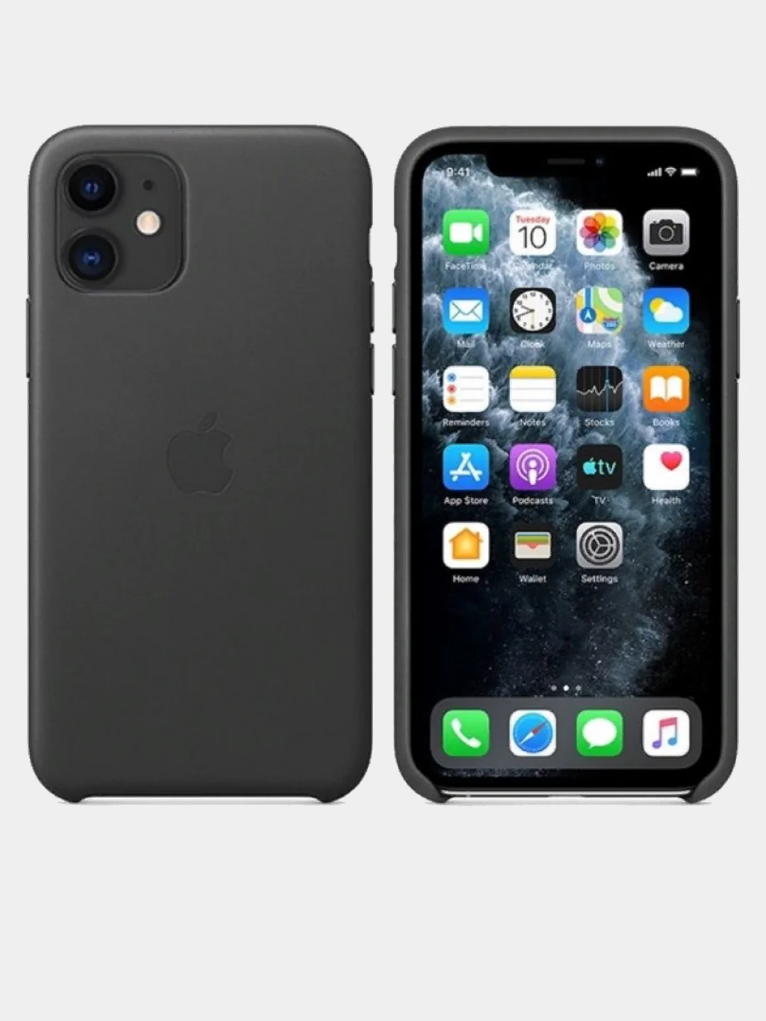 Черный кожаный чехол накладка для iPhone 11