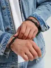Угольный мужской кожаный браслет