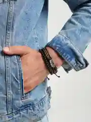 Угольный мужской кожаный браслет