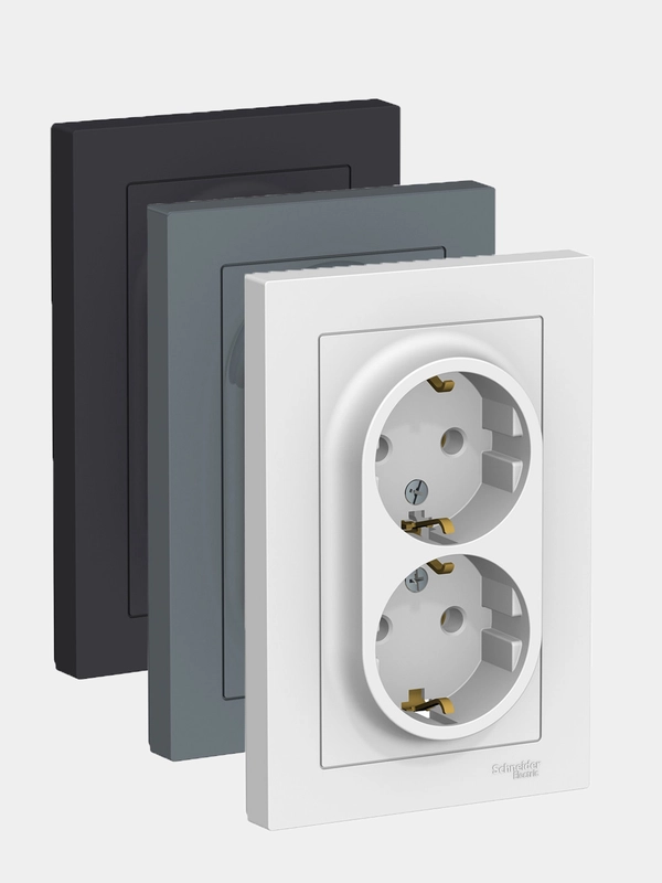 Розетка Schneider Electric AtlasDesign двойная с заземлением 16А в сборе, ATN000124