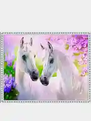 Бежевый меланж алмазная мозаика на подрамнике, 40*50 см, "Лошади"