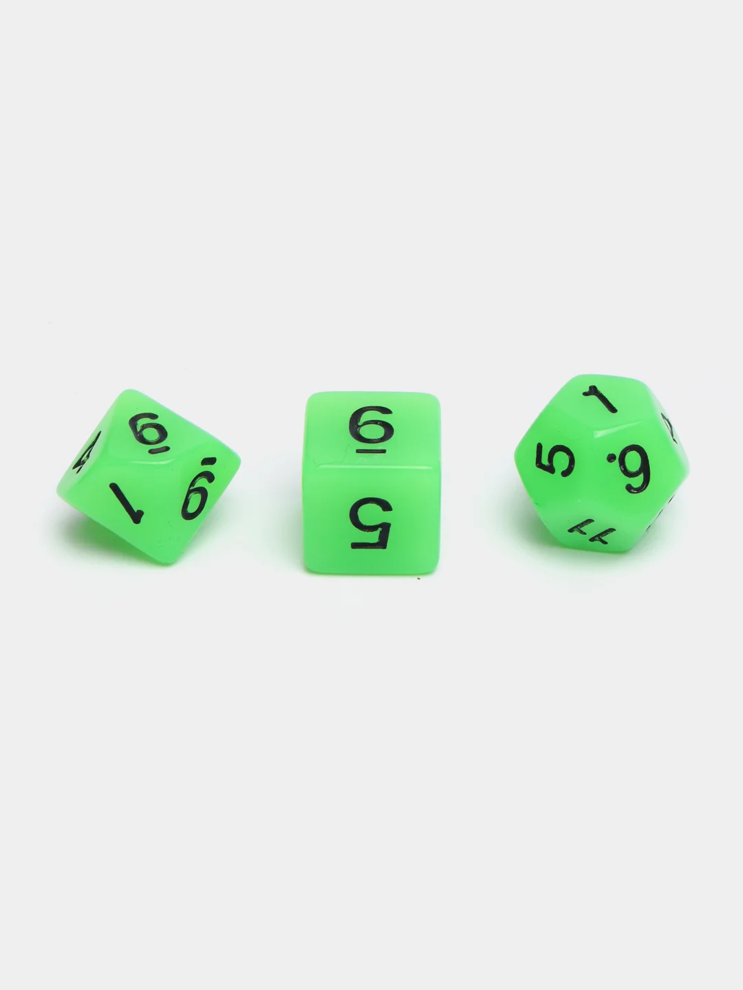 Зеленый дайсы-кубики для Dungeons and Dragons (ДнД), светящиеся в темноте, 7 штук