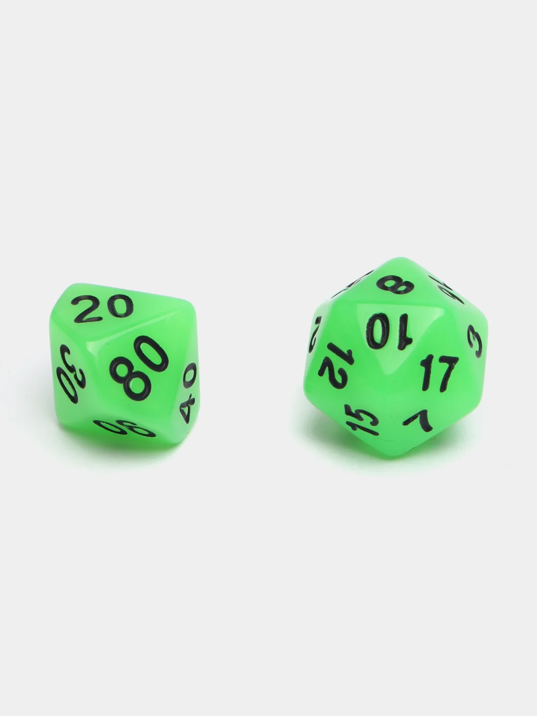 Зеленый дайсы-кубики для Dungeons and Dragons (ДнД), светящиеся в темноте, 7 штук