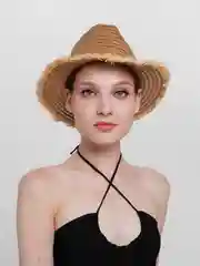 Бежевый женская соломенная шляпа Федора