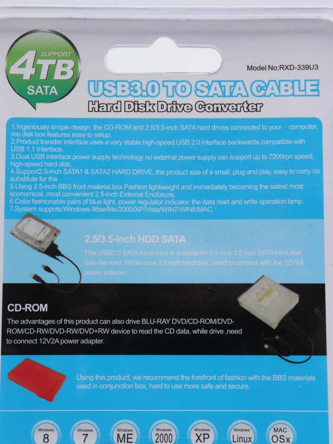 Адаптер переходник SATA - USB 3.0, для подключения жестких дисков 2,5"/3,5"