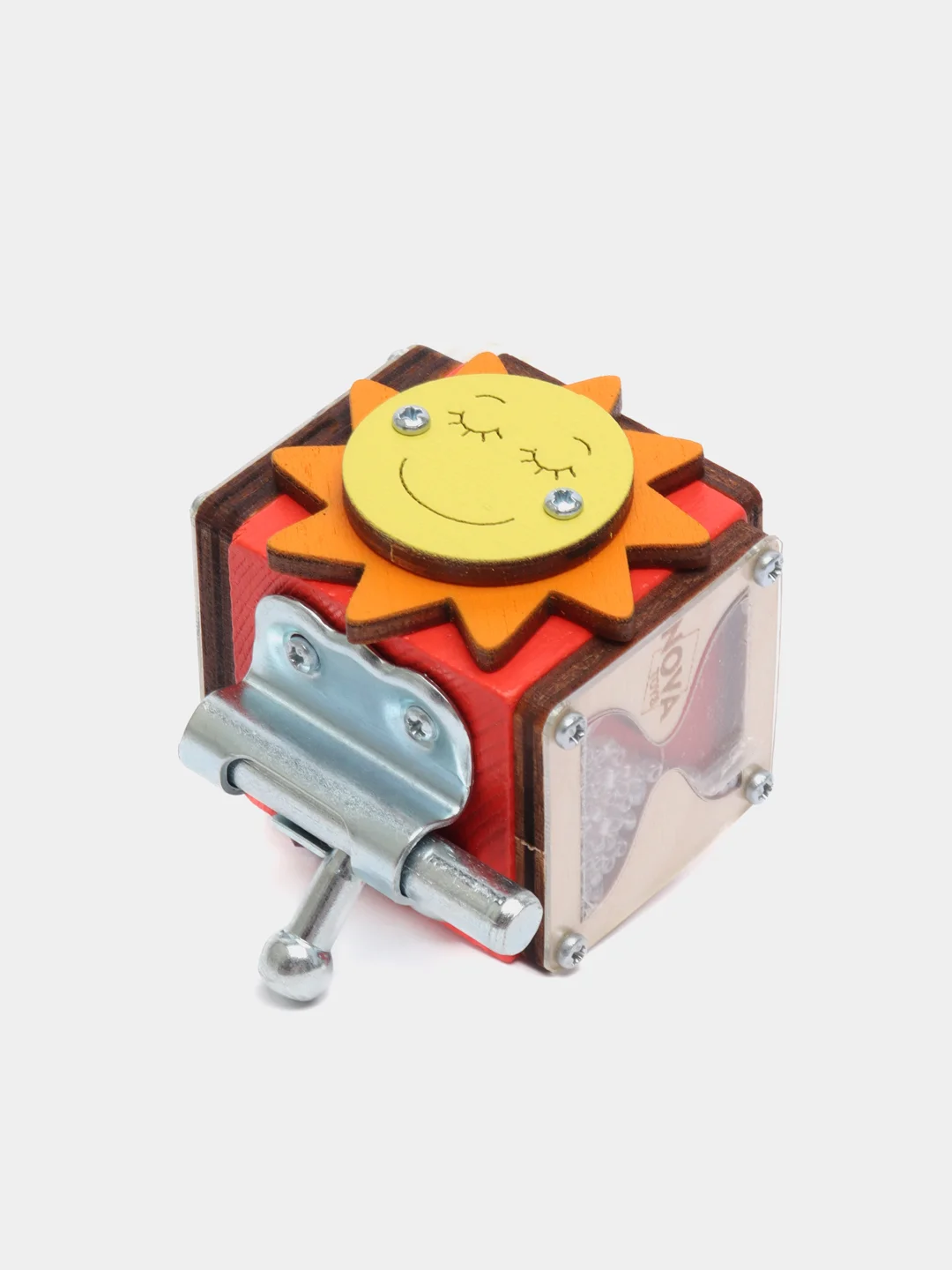 Красный бизикубик Мини NOVA Toys/ Развивающие игрушки/ Деревянные для малышей / Дорожный Бизиборд