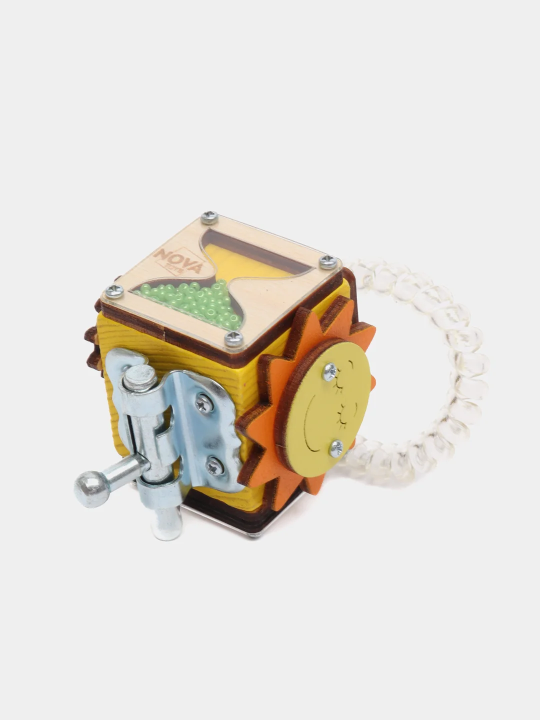 Желтый бизикубик Мини NOVA Toys/ Развивающие игрушки/ Деревянные для малышей / Дорожный Бизиборд