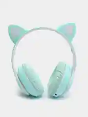 Бирюзовый наушники беспроводные Bluetooth с кошачьими светящимися ушками
