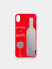 Вишнёвый чехол iPhone XR силиконовый, с рисунком и блестками