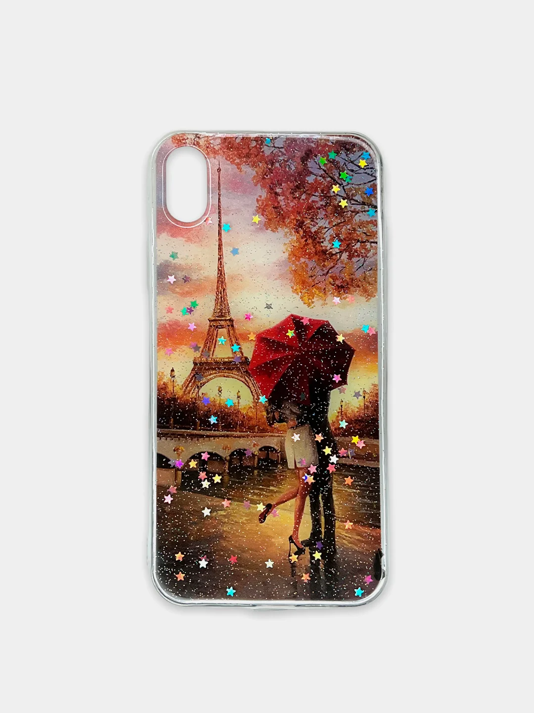 Оливковый чехол iPhone XR силиконовый, с рисунком и блестками