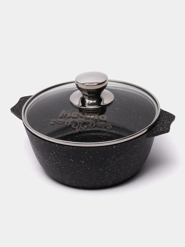 Кастрюля 2л, Мечта, литая, толстостенная, с крышкой, покрытие Granit black, 2 л