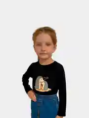 Черный детский лонгслив для девочек,футболка с длинным рукавом