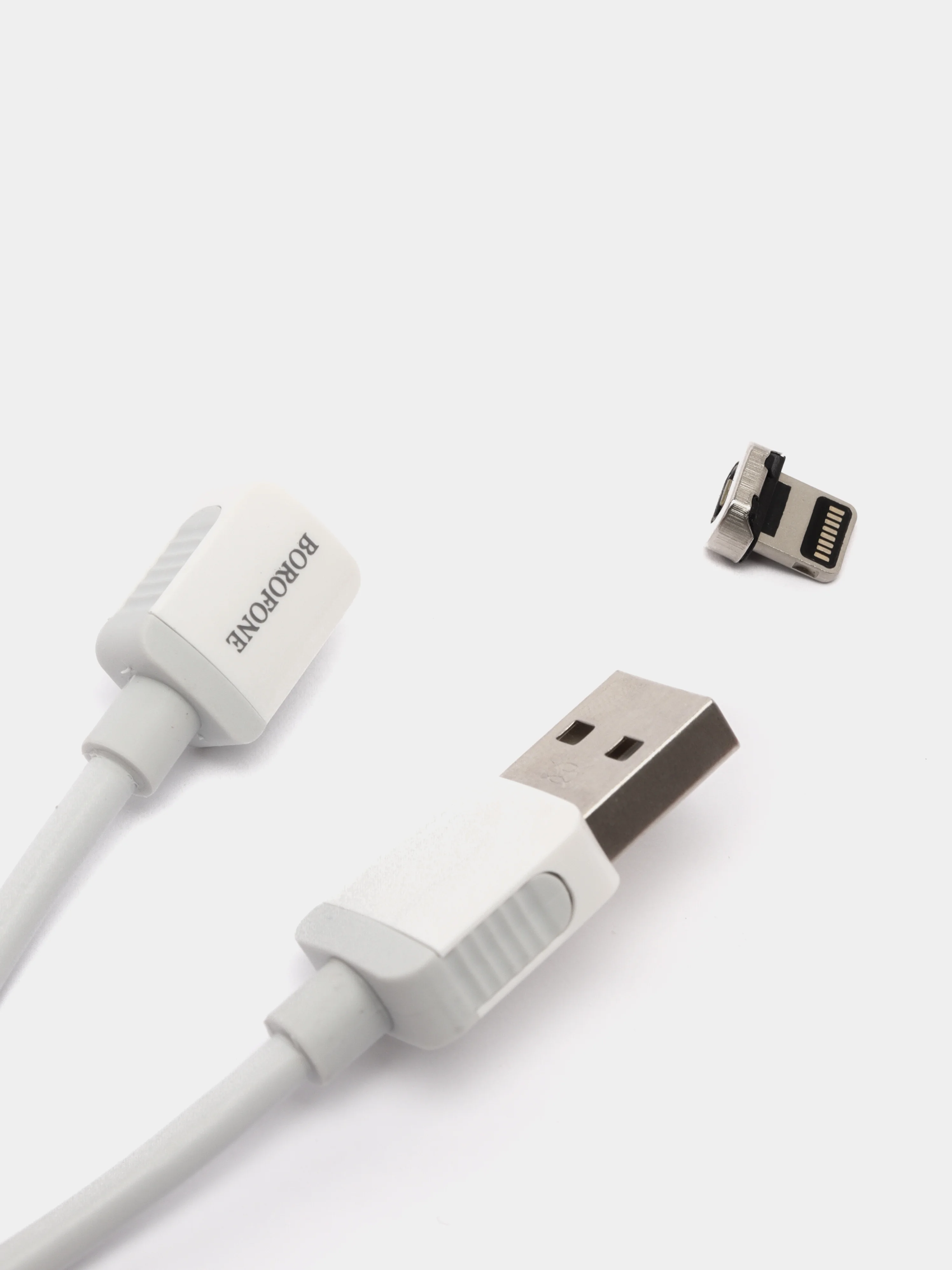 Белый кабель lightning и коннектор Borofone BX57 для зарядки, магнитный, 1 м
