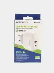 Белый сетевое зарядное устройство Borofone BA46A и кабель Type-C на Lightning