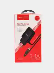 Черный сетевое зарядное устройство HOCO C82A + кабель Type-C/Lightning, 2 USB, 1 м, 2.4A