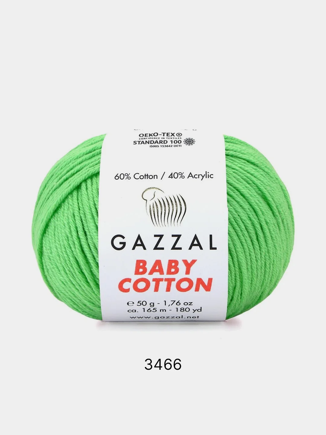 Салатовый пряжа Gazzal Baby Cotton 40% акрил 60% хлопок 50 г 165 м