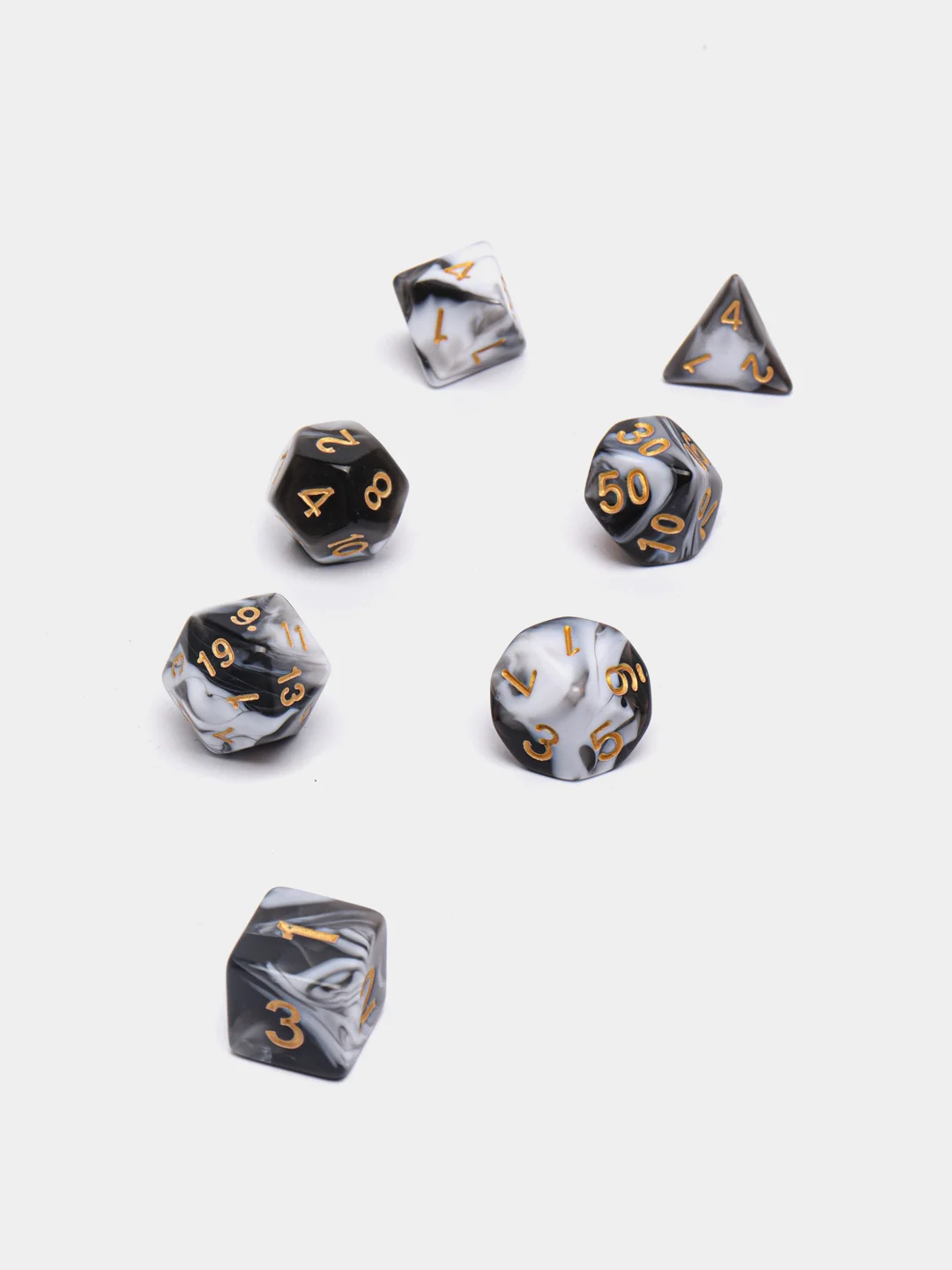 Черный кубики-дайсы игральные для Dungeons and Dragons (ДнД), набор из 7 штук